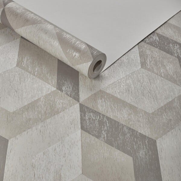 Papel de Parede Importado Geométrico Texturizado Bege 3d - 1