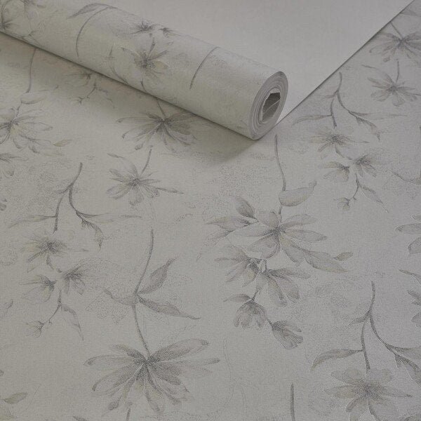 Papel de Parede Importado Texturizado Tnt Floral Cinza - 1