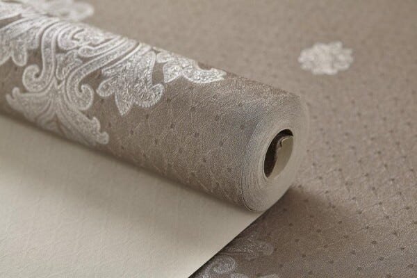 Papel de Parede Textura Marrom Acinzentado Arabesco Cinza - 3