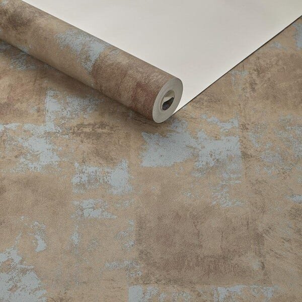 Papel de Parede Importado Lavável Textura Pátina Azul/marrom - 1