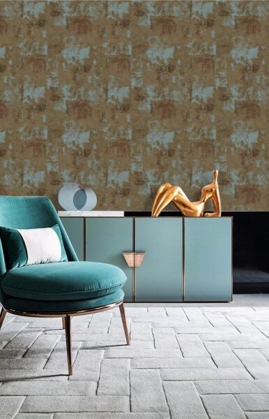 Papel de Parede Importado Lavável Textura Pátina Azul/marrom - 5