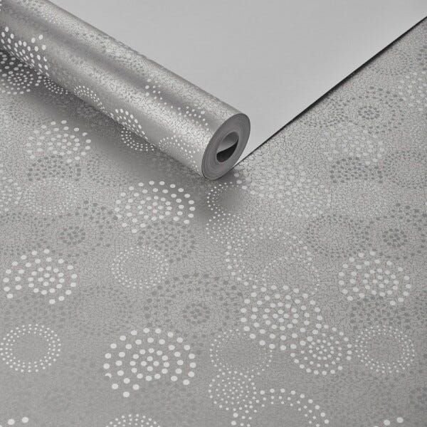 Papel de Parede Importado Texturizado Cinza Poa Bolinha - 1