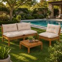 Ver imagem 4 de Conjunto Raiz Externo para Jardim e Piscina 4 Lugares com Mesa de Centro - Bege