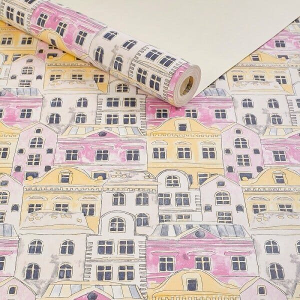 Papel de Parede Lavável Infantil Quarto Menina Rosa Amarelo - 1