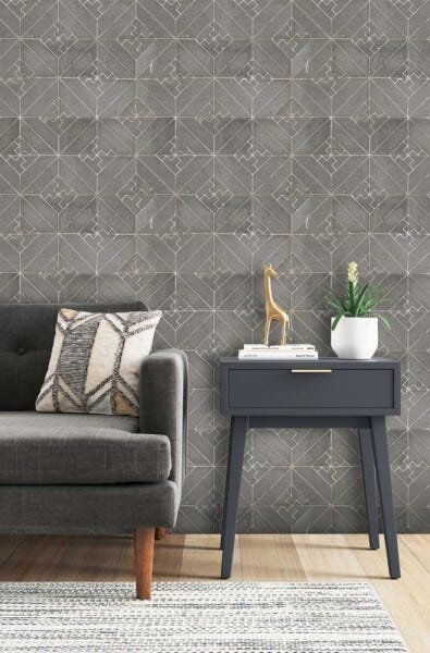 Papel de Parede Geométrico Textura Cerâmica Cinza Escuro - 5
