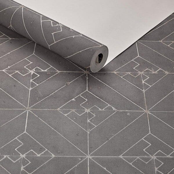 Papel de Parede Geométrico Textura Cerâmica Cinza Escuro - 1