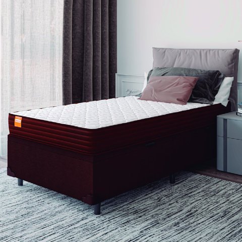 Cama Box Baú Solteiro Colchão Molas Qatar 88x188x63cm Marrom/branco- Suporta até 150kg por Pessoa