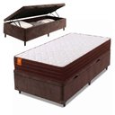 Ver imagem 1 de Cama Box Baú Solteiro Colchão Molas Qatar 88x188x63cm Marrom/Branco- Suporta até 150kg por Pessoa