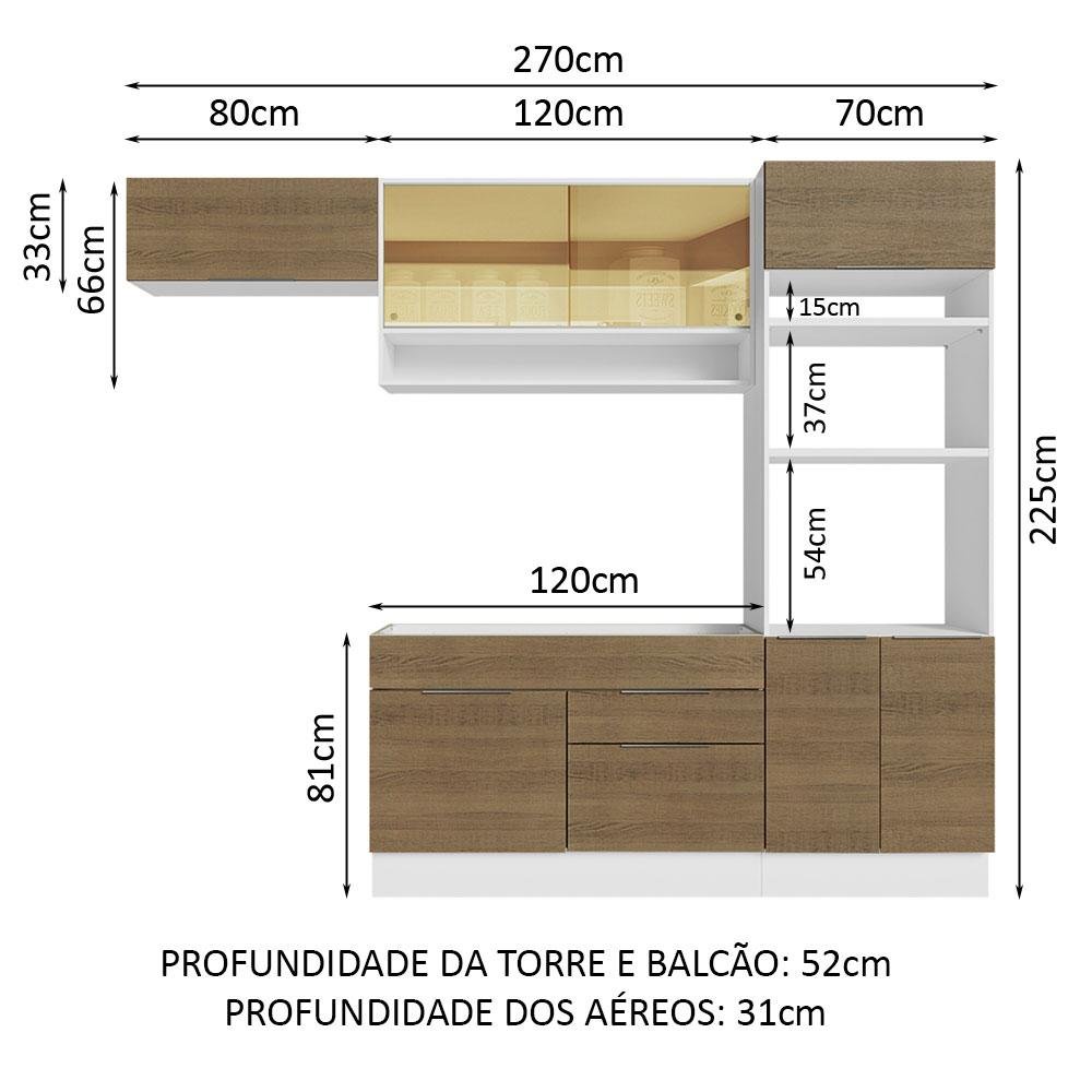 Armário de Cozinha Completa 270cm Branco/Rustic Stella Madesa 09 - 5