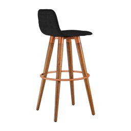 Kit 2 Banquetas Altas Luxo Versatil Aço Cobre Linho Preto Base Carvalho - 4