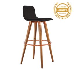 Kit 2 Banquetas Altas Luxo Versatil Aço Cobre Linho Preto Base Carvalho - 3