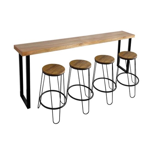 Conjunto Industrial 220cm Guatemala Aparador com 4 Banquetas Industriais Base Ferro Preto Preto