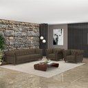 Ver imagem 1 de Conjunto Sala de Estar 1 Sofá Living 260cm e 2 Poltronas Stanford Chesterfield Pés Madeira Couro Cap
