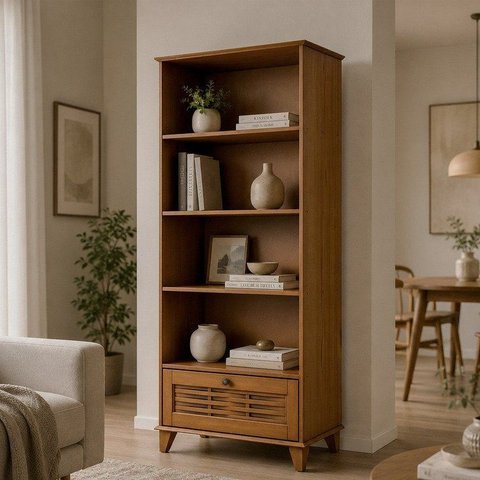 Estante Multiuso Livreiro 100% Madeira Maciça 187x81cm 1 Porta Inferior Sol