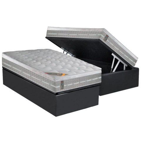 Cama Box Baú Solteiro: Colchão Molas Pocket Ensacadas Castor Premium Gel + Base CRC Suede Gray(