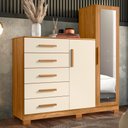 Ver imagem 1 de Cômoda com Espelho 5 Gavetas 2 Portas New Master Carvalho Grife Off White com Pés Albatroz