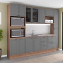 Ver imagem 1 de Cozinha Completa com Balcão Milla Flex One 12 Portas 5 Gavetas MDF MDP Nogal com Cinza Titânio