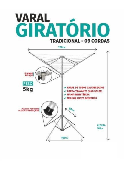 Varal Giratório Bi-Partido 9 Cordas - 2