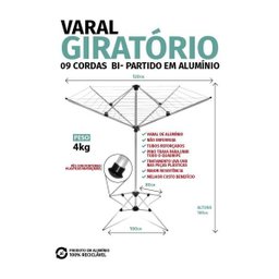 Varal Giratório em Alumínio Bi-Partido 09 Cordas - 3