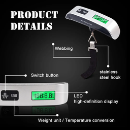 Balança Portátil de Bagagem Digital Display Lcd - Preto Prata - 3