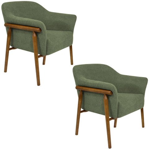 Kit 02 Poltronas Luna Base Madeira Poliéster Bouclé Verde - Nexta Casa