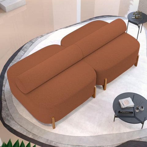 Kit 02 Sofás Ilha Orgânico Living Closet Evo 125cm 02 Lugares Bouclê Terracota - Desk Design