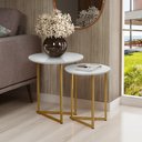 Ver imagem 1 de Conjunto de Mesa Lateral Jade Sala Estar Pé de Aço Dourado
