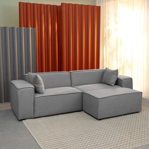 Conjunto Sofá 260cm e Puff 100cm Baobá CabeCasa MadeiraOriginals Cinza Linho Silver
