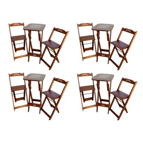 Kit 4 Conjuntos Bistrô Mesa com 2 Banquetas Dobráveis de Madeira Personalizada Jack - Imbuia