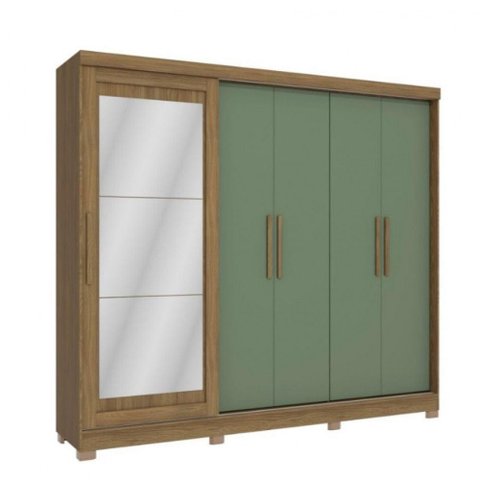 Guarda-roupa Casal Cb01n564 5 Portas 4 Gavetas com Espelho e Pés Kappesberg Nogal e Verde Oliva