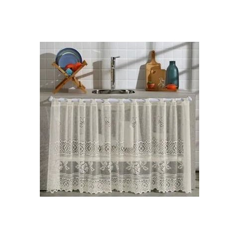 Cortina Pia/Balcão/Banheiro/Cozinha Renda Varias Estampas:Valencia Marfim