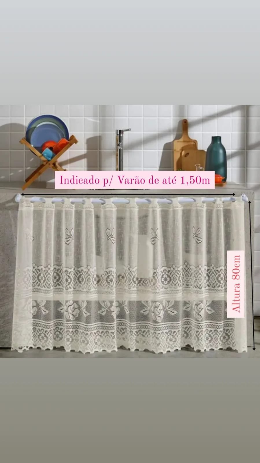 Cortina Pia/Balcão/Banheiro/Cozinha Renda Varias Estampas:Valencia Marfim - 5