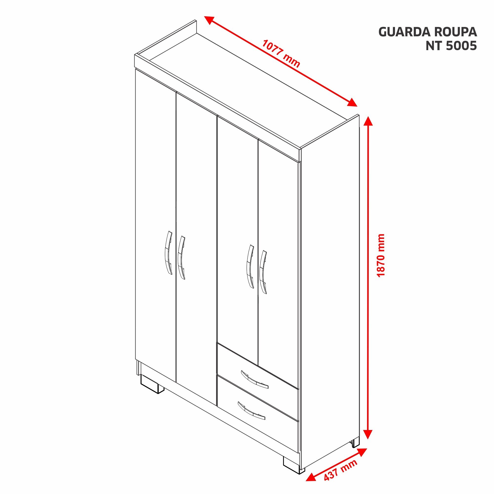 Guarda-roupa Solteiro 4 Portas 2 Gavetas Viena Notável - 7