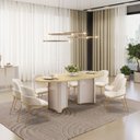 Ver imagem 1 de Conjunto Sala de Jantar Liz Tampo Elipse com Vidro Orgânico 218cm com 8 Cadeiras Vitta Bege/Off White/Dourado/Perola