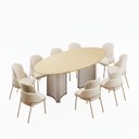 Ver imagem 3 de Conjunto Sala de Jantar Liz Tampo Elipse com Vidro Orgânico 218cm com 8 Cadeiras Vitta Bege/Off White/Dourado/Perola