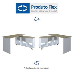 Escrivaninha Mesa Escritório e Home Office Gold Artany - Branco com Olmo - 7