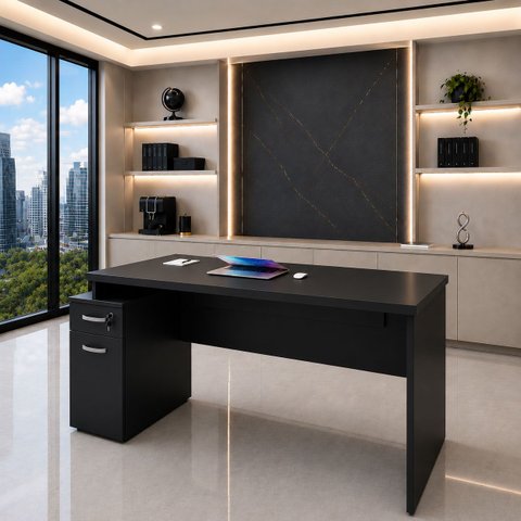 Mesa de Escritório Diretor Executiva 165x70cm com Armário, Gaveta com Fechadura, 2 Prateleiras
