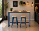 Ver imagem 2 de Mesa Jantar Aparador Bancada Alta Industrial 120x80cm Tampo Bege Pés Azul