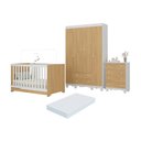 Ver imagem 1 de Quarto de Bebê Completo Berço Americano 3 em 1 Colchão Dengo Multimóveis Mp4604 Branco/madeirado