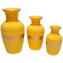 Ver imagem 1 de Trio Vasos Urnas Jad em Cerâmica Fosca de Aparador Decor - Amarelo Gold