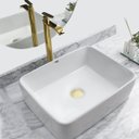 Ver imagem 1 de Kit Cuba Pia Louça Cerâmica Banheiro C/ Torn e Vál Dourada 4