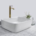 Ver imagem 2 de Kit Cuba Pia Louça Cerâmica Banheiro C/ Torn e Vál Dourada 4