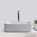 Ver imagem 3 de Kit Cuba Pia Louça Cerâmica Banheiro C/ Torn e Vál Dourada 4