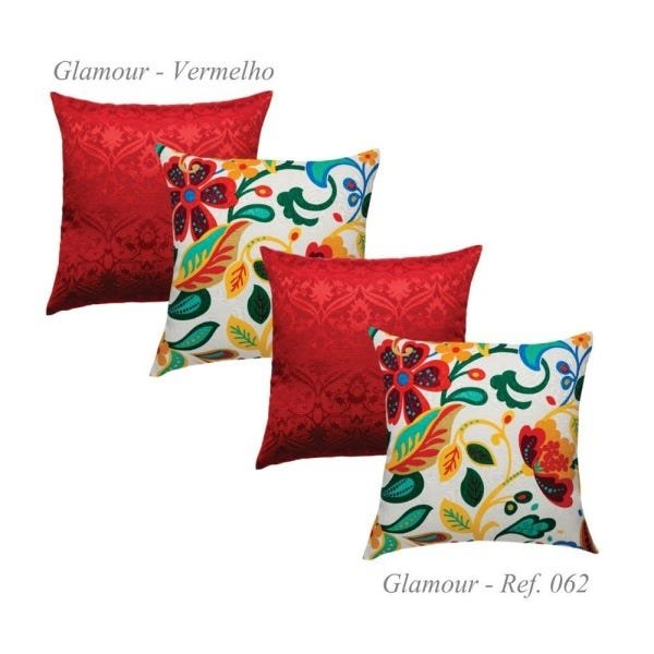 Kit com 4 Capas de Almofadas Glamour Jacquard Vermelha 62 - 1