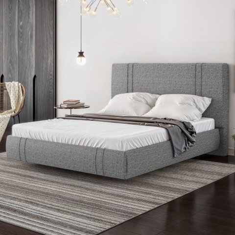 Cama Casal Flutuante com Cabeceira 140cm Lyra S05 Linho Cinza - Mpozenato