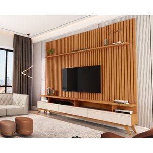 Rack Vivare com Painel Versátil para Tv até 90 Polegadas 220cm Nature com Offwhite - Rede Móveis