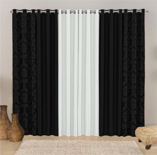 Cortina para Trilho Comum Floratta Jacquard 2,00m x 1,80m Sala Quarto - Preto - 1