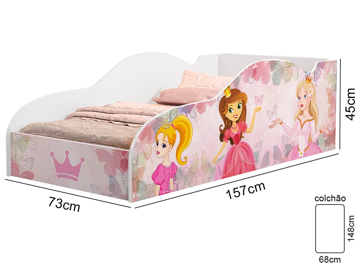 Cama Princesa Infantil Quarto de Menina com Colchão Rosa - 2