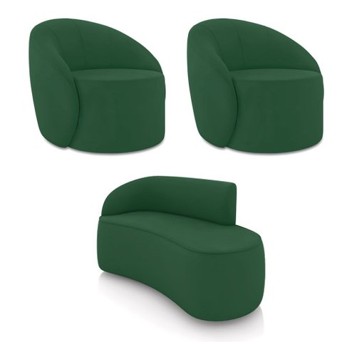 Sofá 2 Lugares Orgânico 140cm Morgan e 2 Poltronas Lua Veludo D03 - D’Rossi