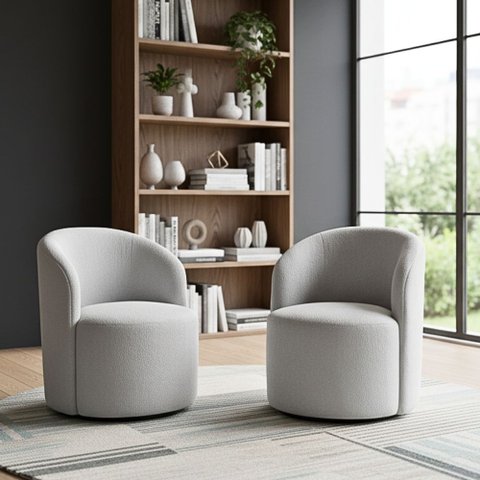 Kit 02 Poltronas Curva Orgânica Nature Gaia Boucle Cinza Claro - Montanaris Decor